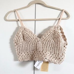 Free People Beige Crochet Crop Top